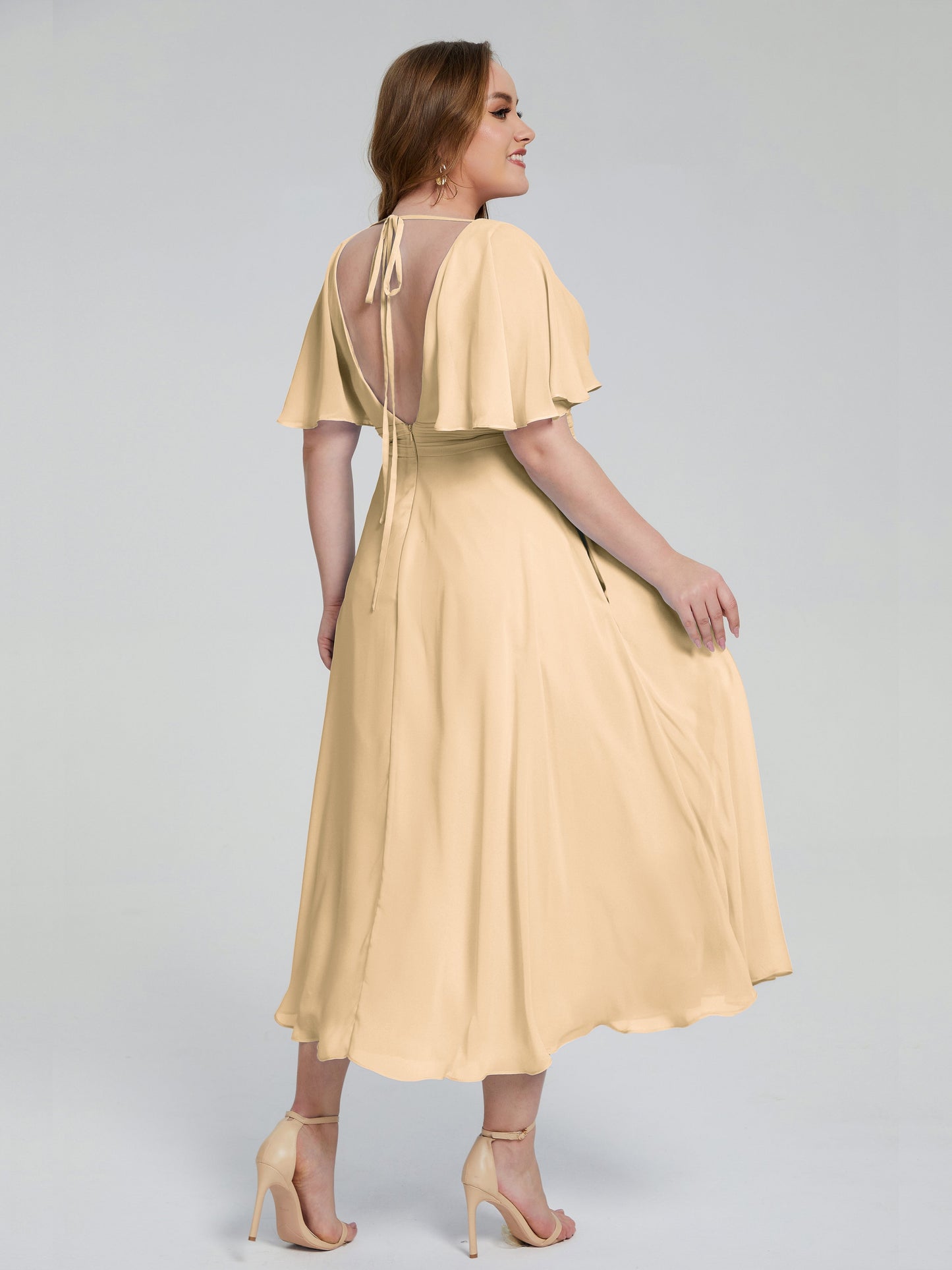 Lucia V-neck Plus Size Bridesmaid Dresses with Sleeves