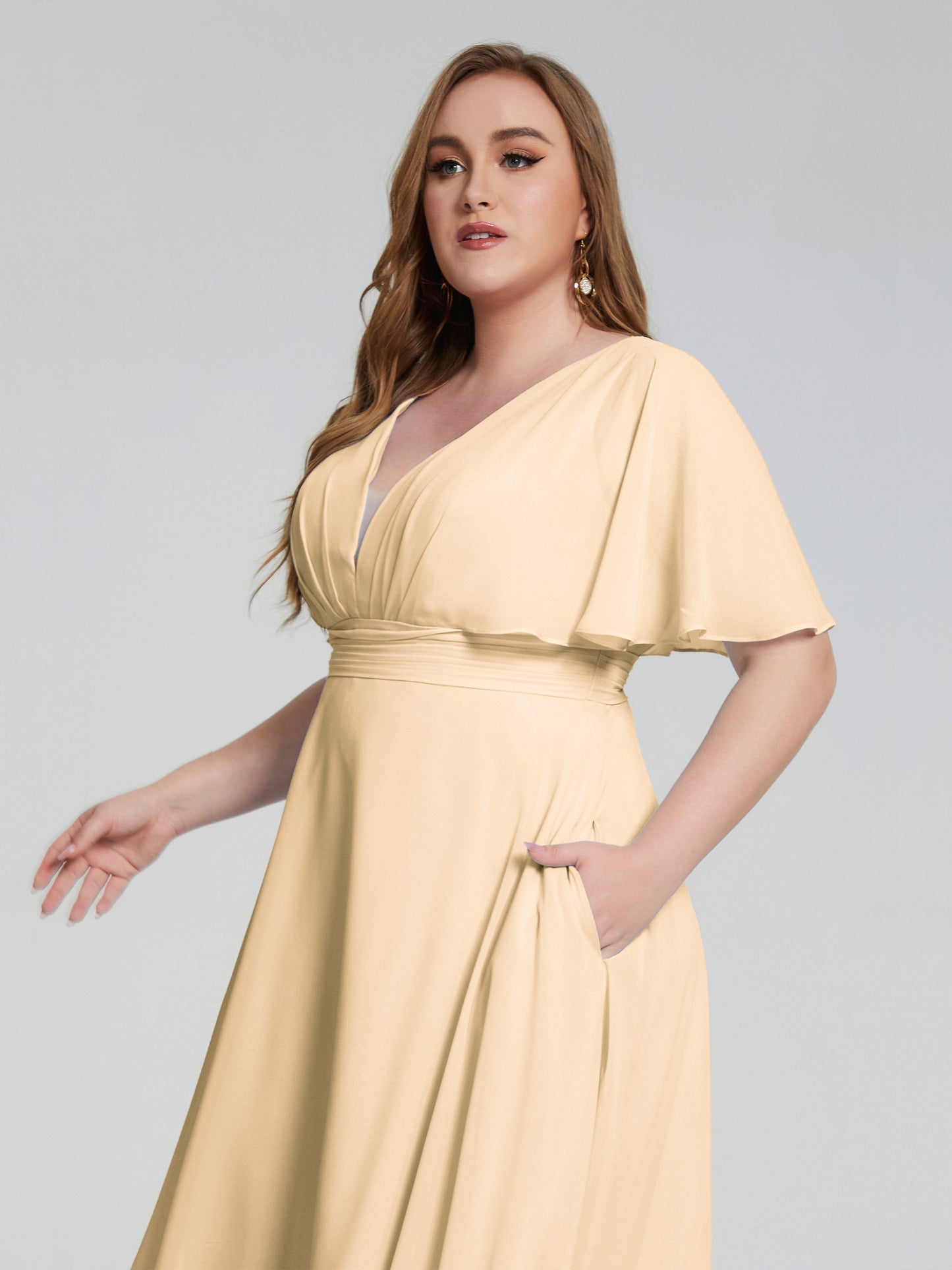 Lucia V-neck Plus Size Bridesmaid Dresses with Sleeves