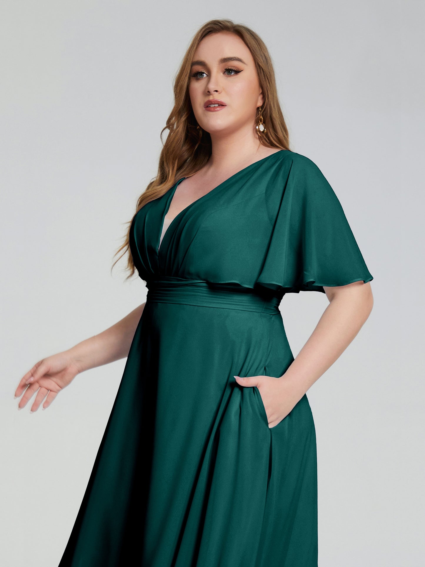 Lucia V-neck Plus Size Bridesmaid Dresses with Sleeves