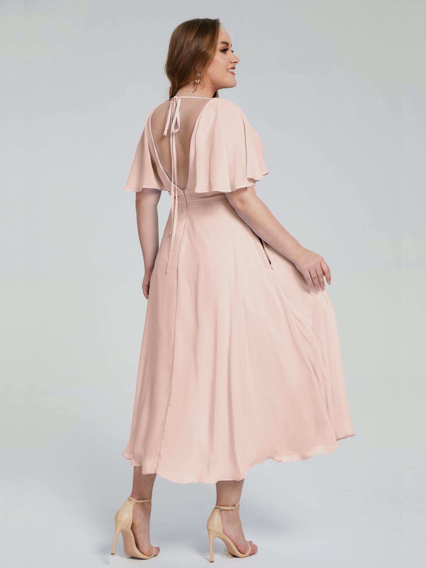 Lucia V-neck Plus Size Bridesmaid Dresses with Sleeves