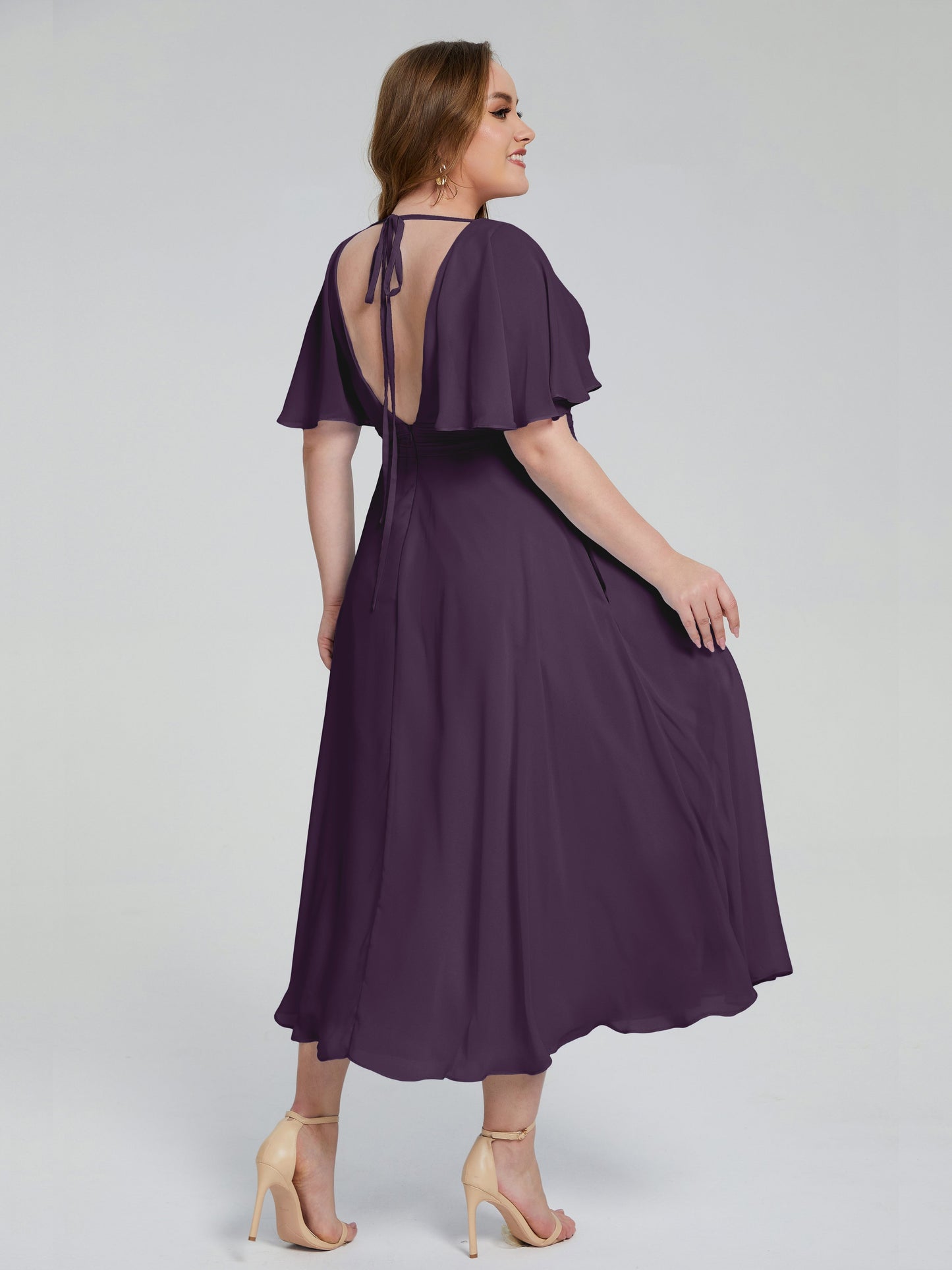 Lucia V-neck Plus Size Bridesmaid Dresses with Sleeves