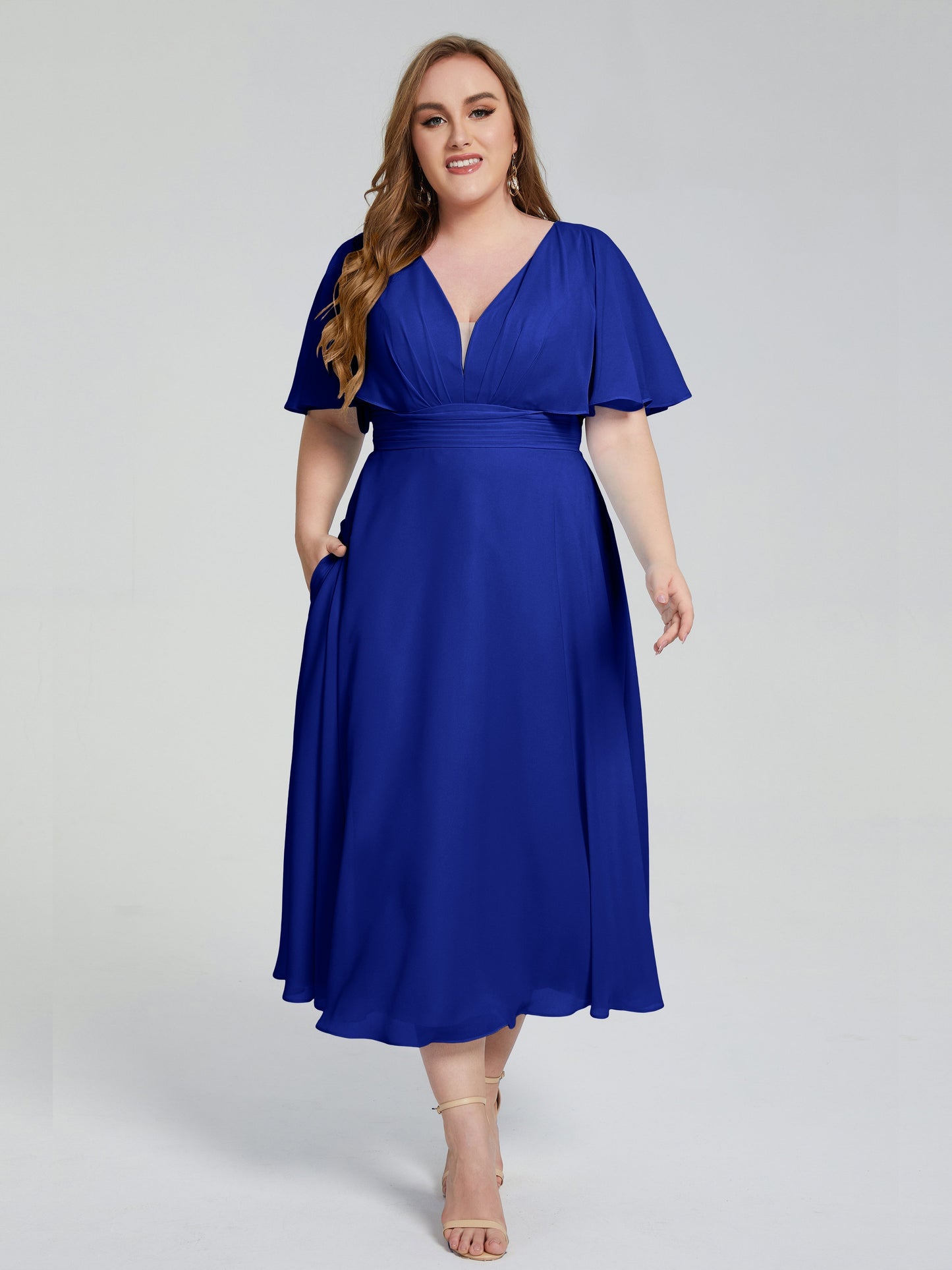Lucia V-neck Plus Size Bridesmaid Dresses with Sleeves
