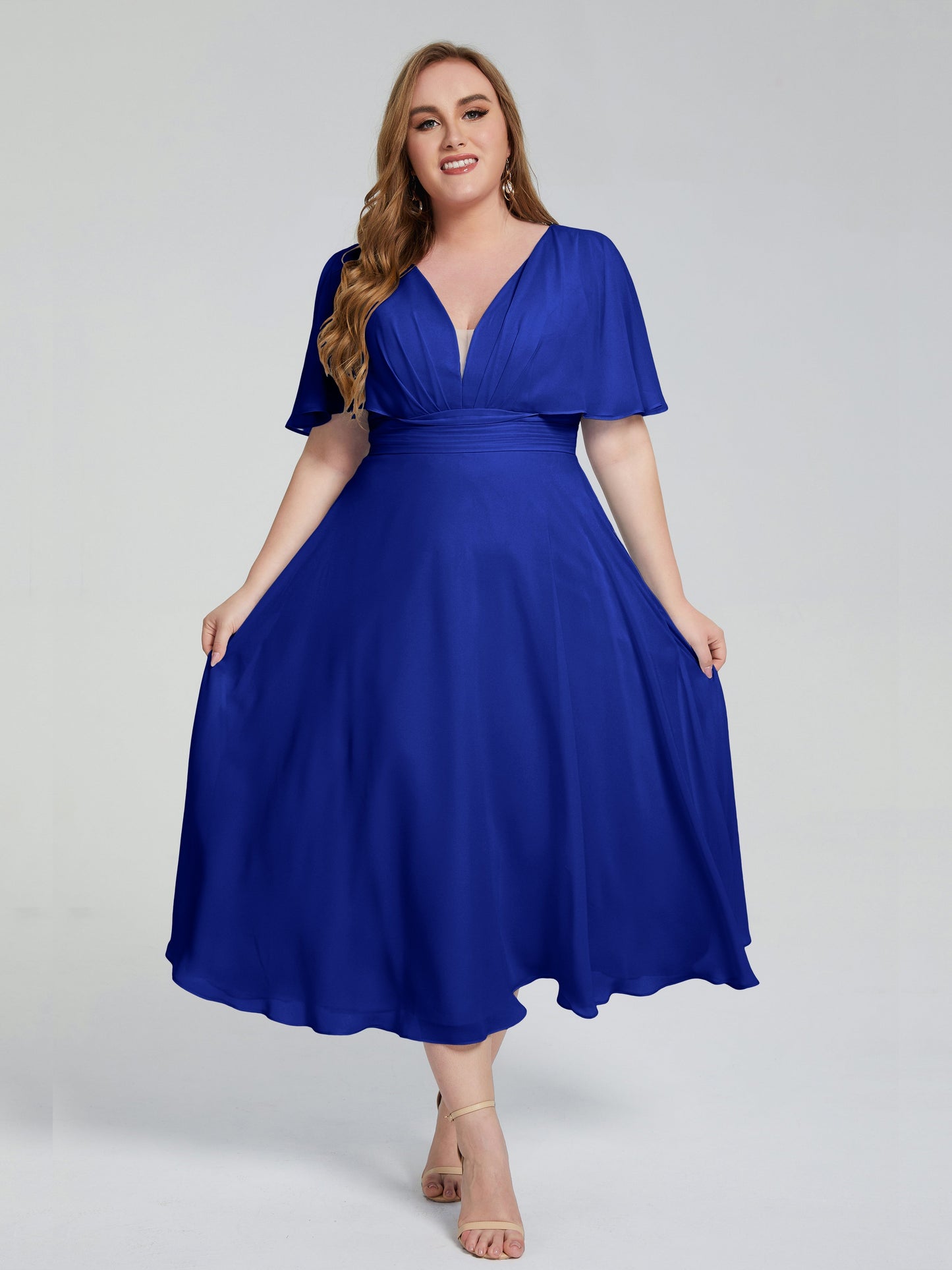 Lucia V-neck Plus Size Bridesmaid Dresses with Sleeves