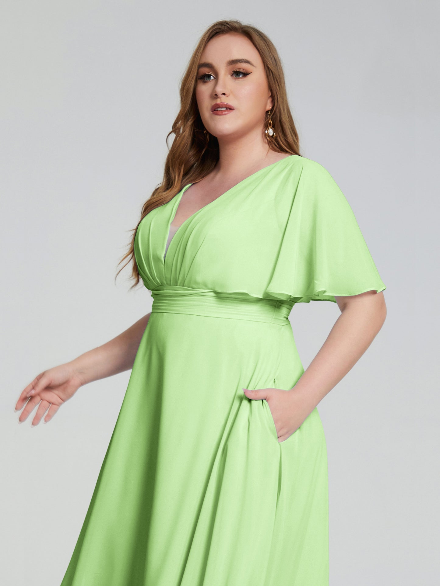 Lucia V-neck Plus Size Bridesmaid Dresses with Sleeves