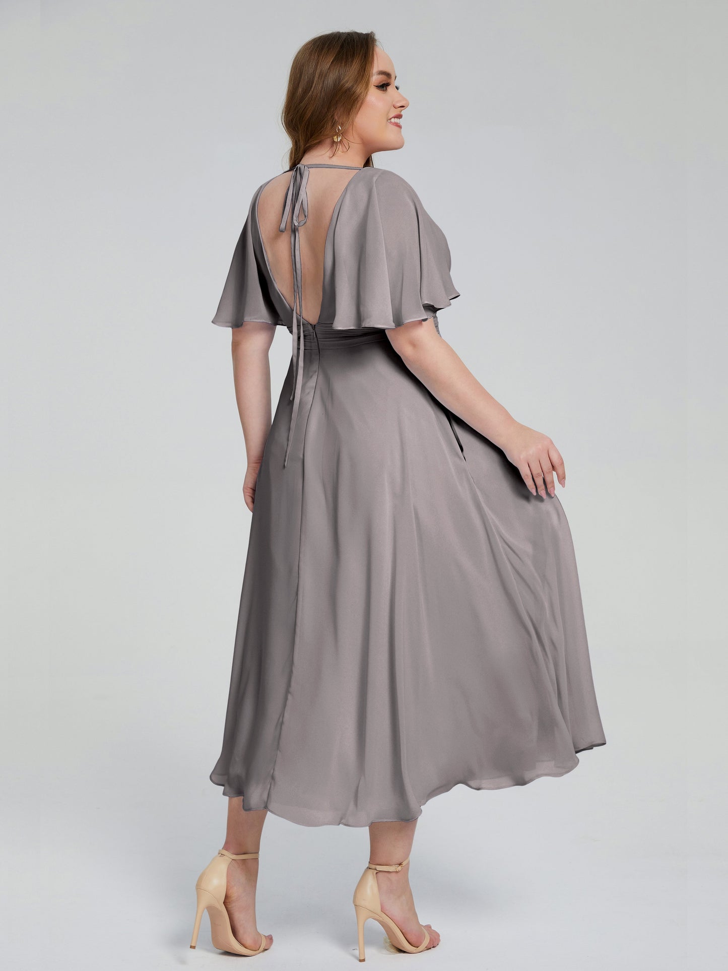 Lucia V-neck Plus Size Bridesmaid Dresses with Sleeves