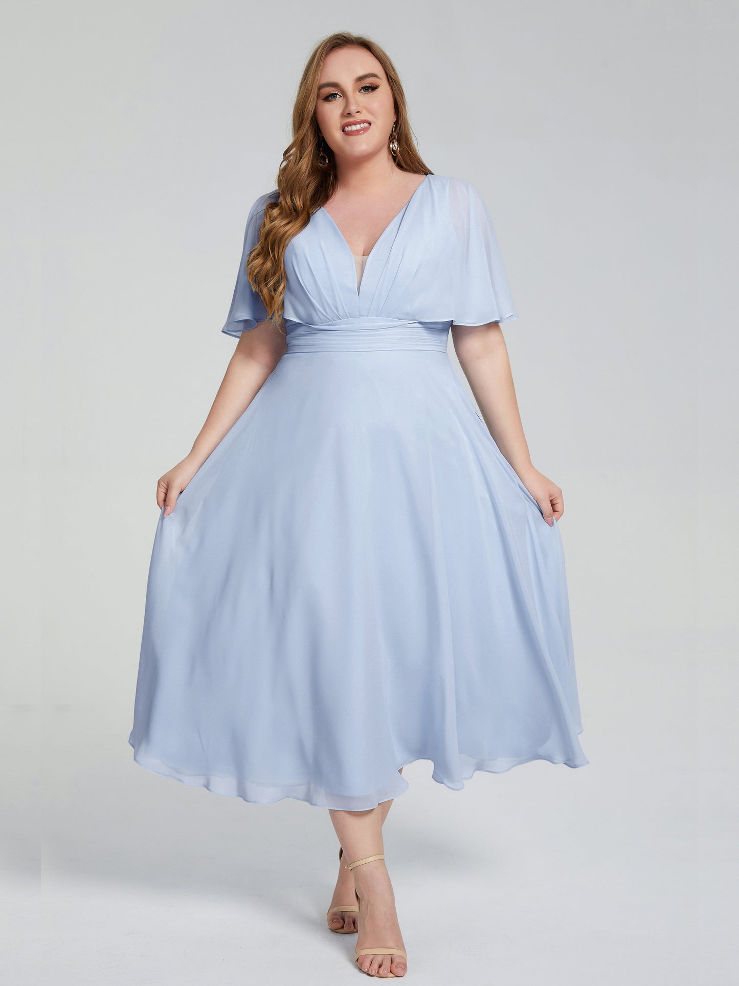 Lucia V-neck Plus Size Bridesmaid Dresses with Sleeves