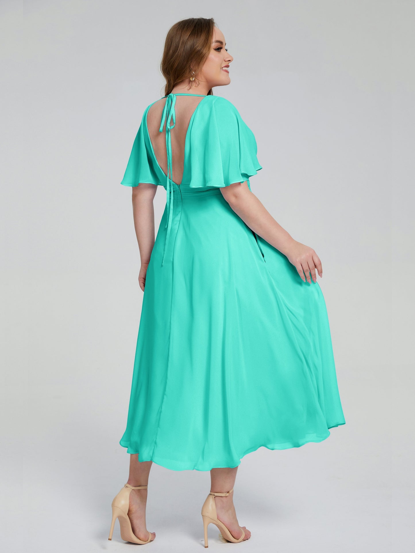 Lucia V-neck Plus Size Bridesmaid Dresses with Sleeves