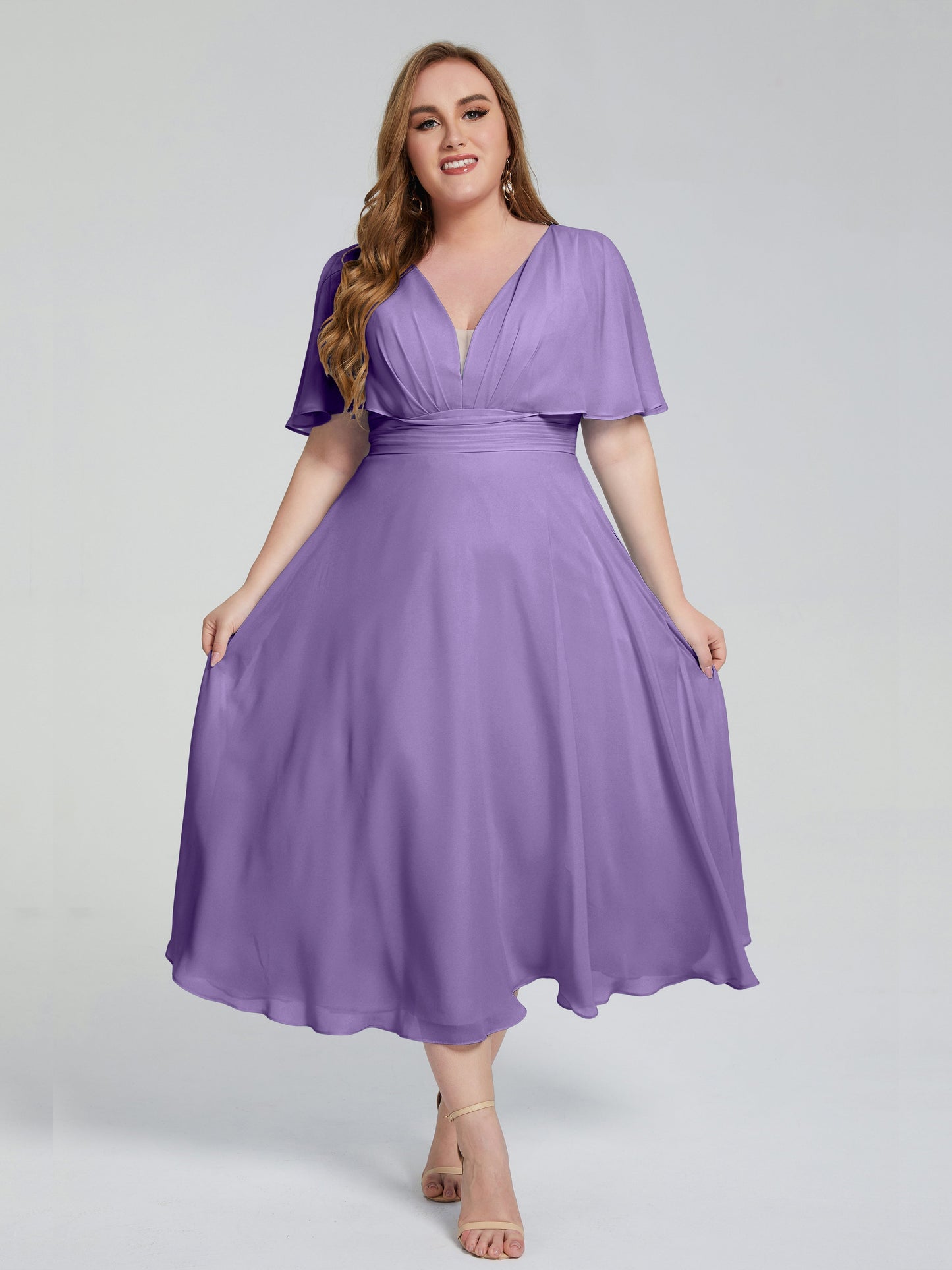 Lucia V-neck Plus Size Bridesmaid Dresses with Sleeves