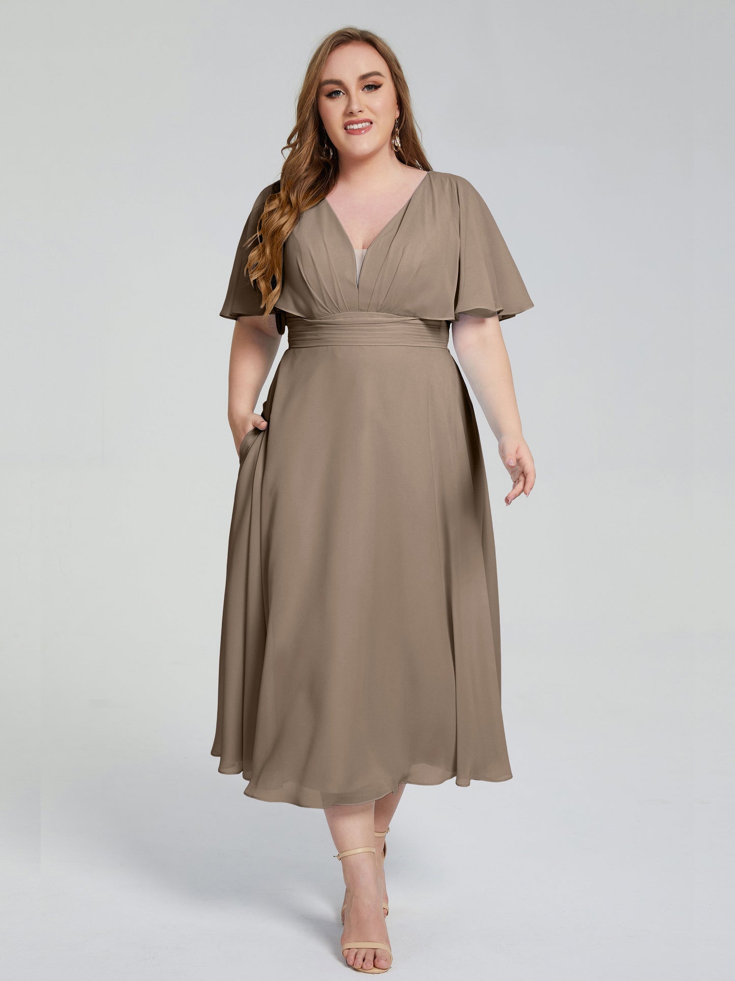 Lucia V-neck Plus Size Bridesmaid Dresses with Sleeves
