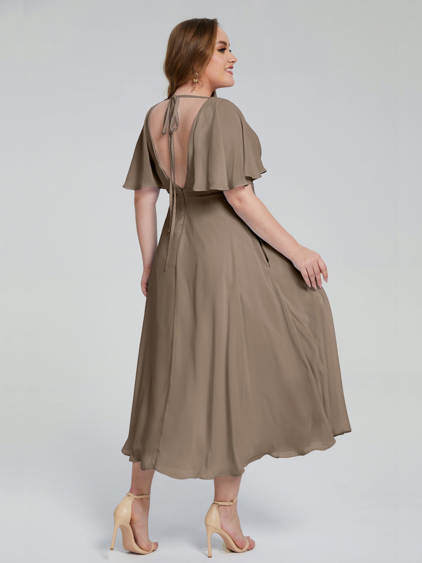 Lucia V-neck Plus Size Bridesmaid Dresses with Sleeves
