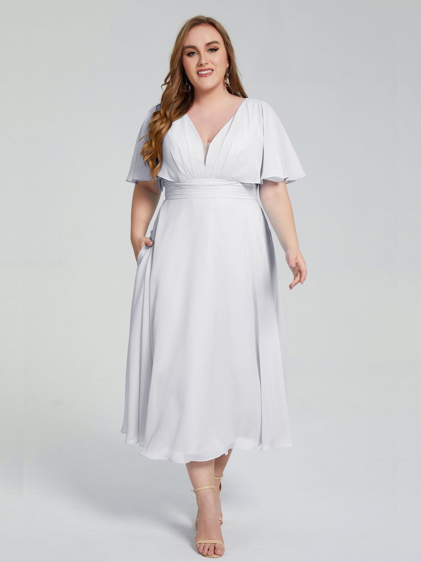Lucia V-neck Plus Size Bridesmaid Dresses with Sleeves