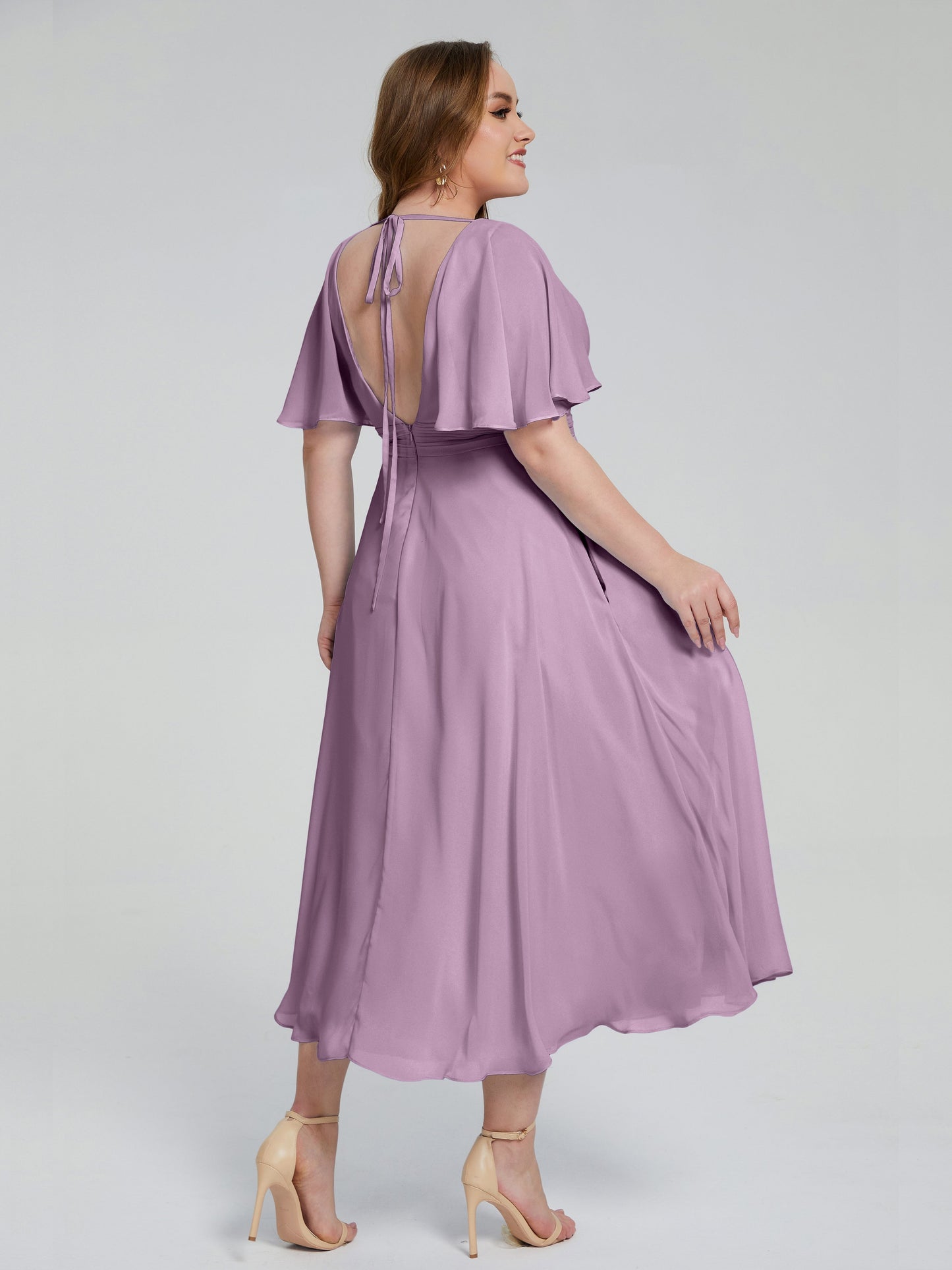 Lucia V-neck Plus Size Bridesmaid Dresses with Sleeves
