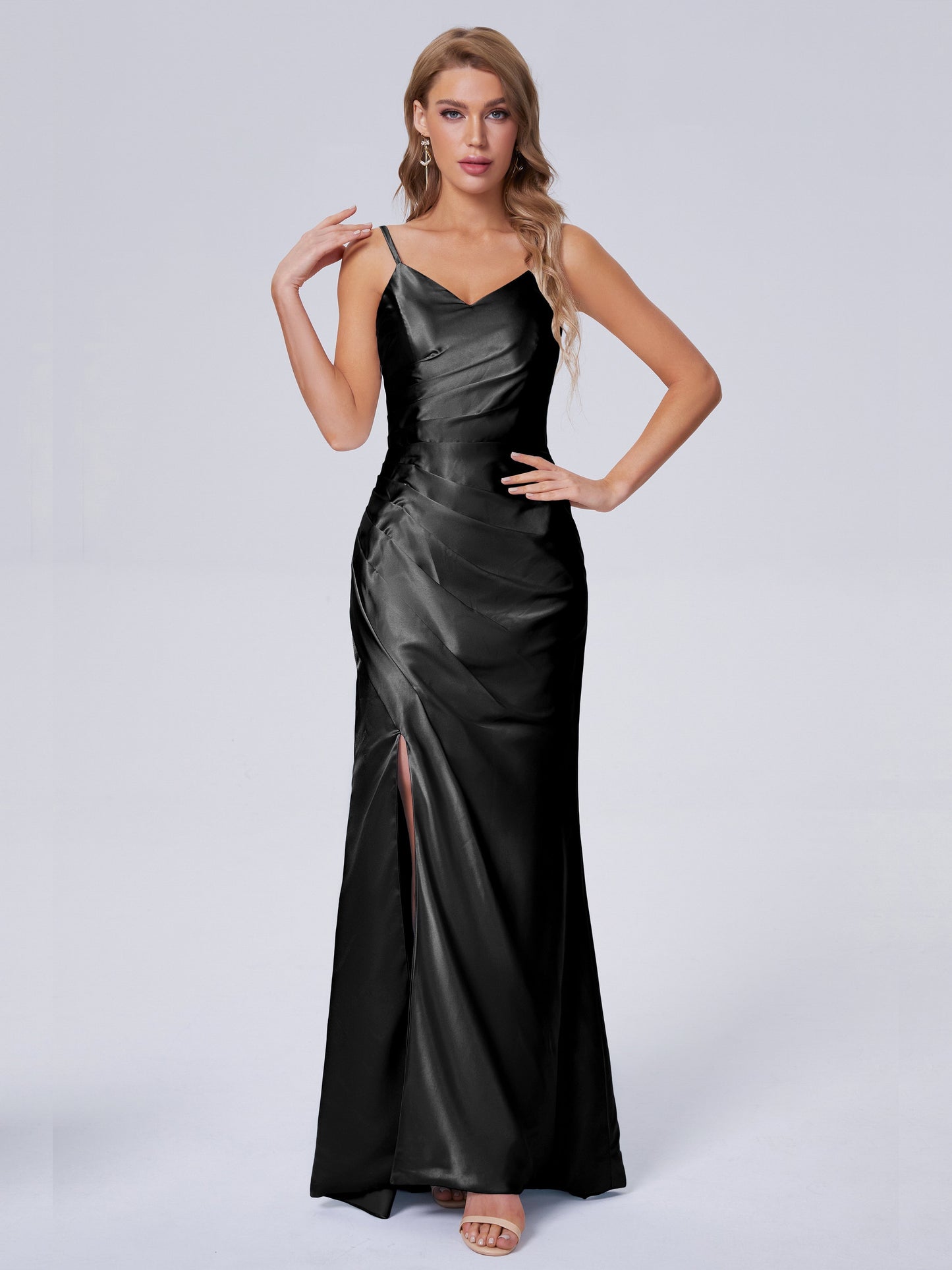 Makayla Simple Split Soft Satin Long Bridesmaid Dresses