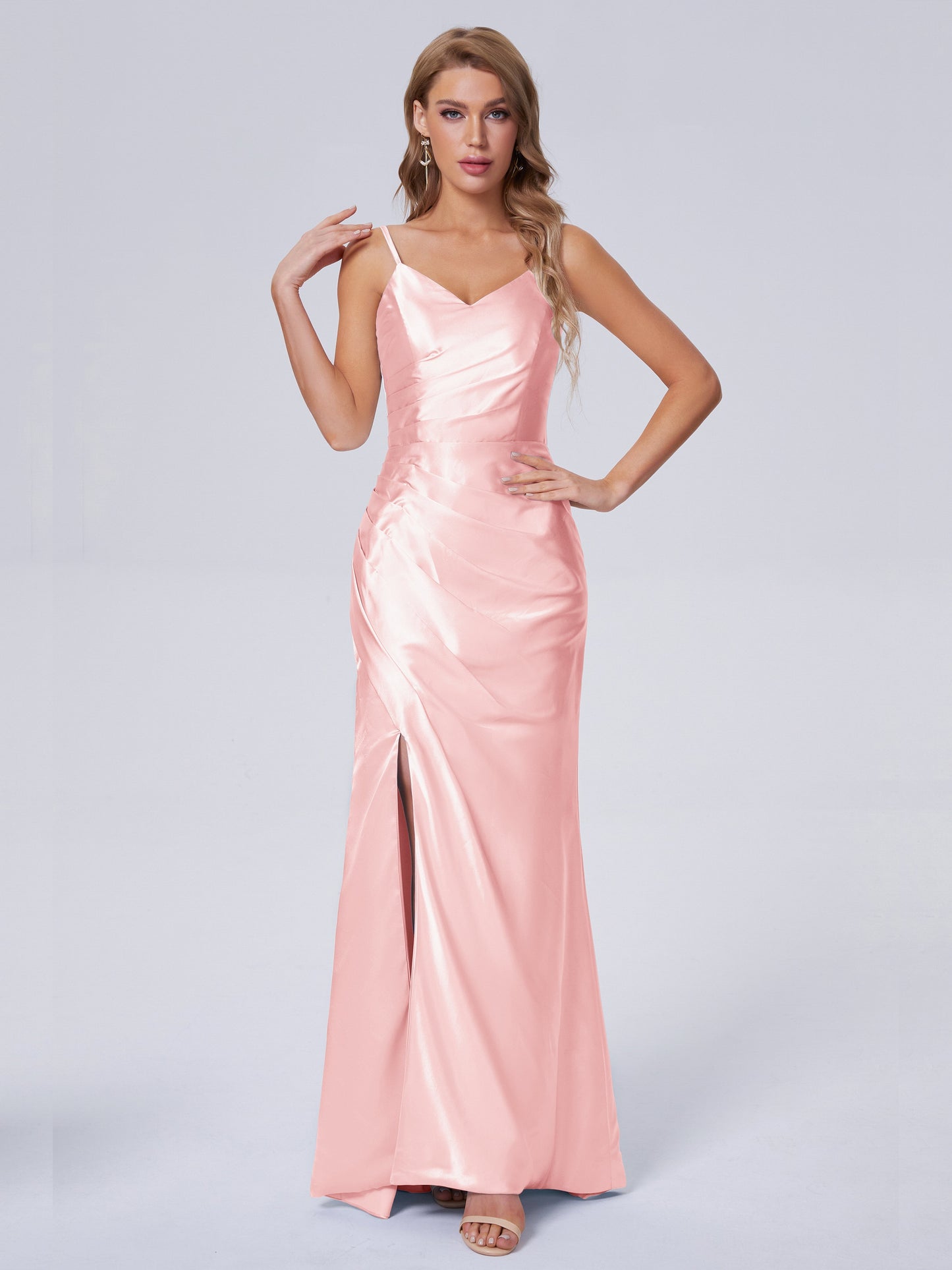 Makayla Simple Split Soft Satin Long Bridesmaid Dresses