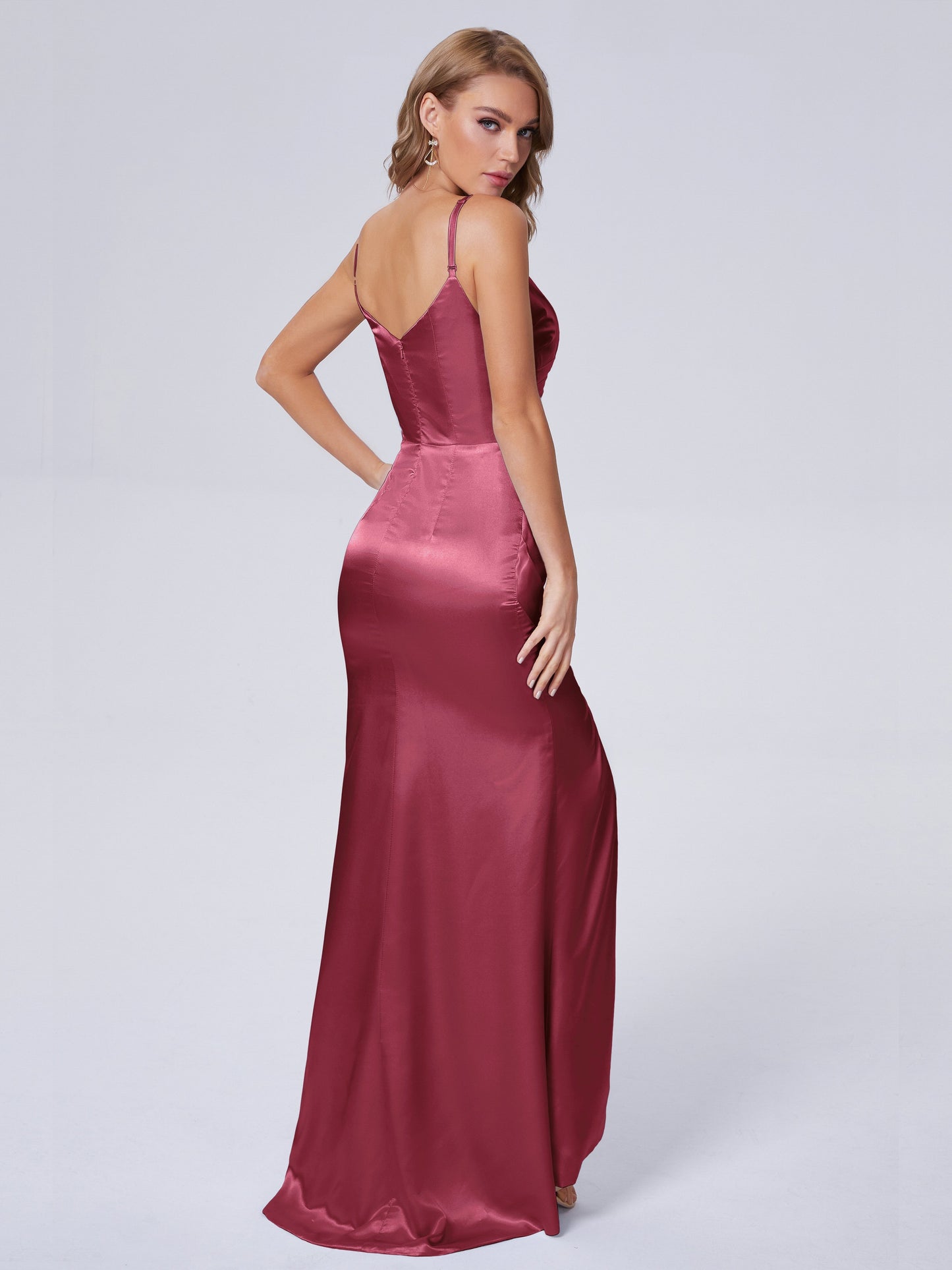 Makayla Simple Split Soft Satin Long Bridesmaid Dresses