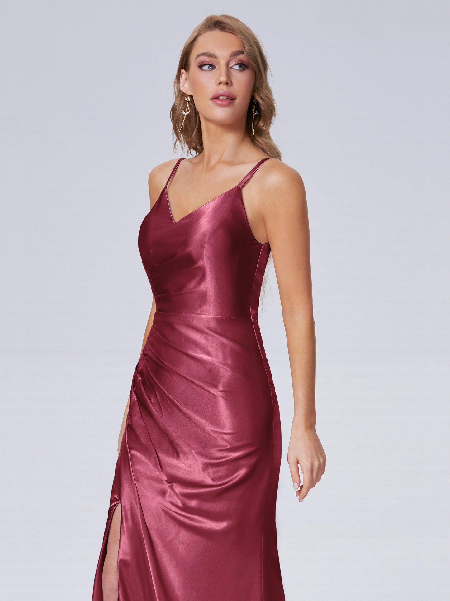 Makayla Simple Split Soft Satin Long Bridesmaid Dresses