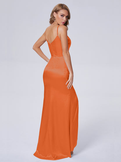 Makayla Simple Split Soft Satin Long Bridesmaid Dresses