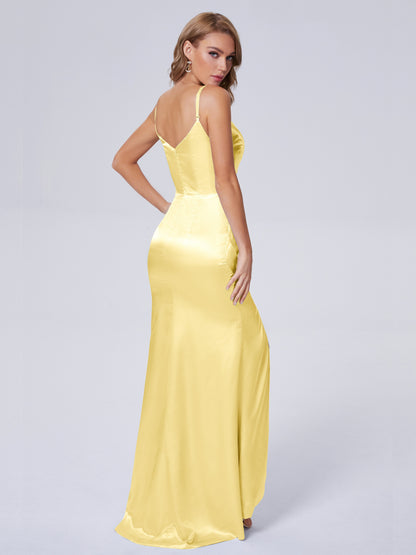 Makayla Simple Split Soft Satin Long Bridesmaid Dresses