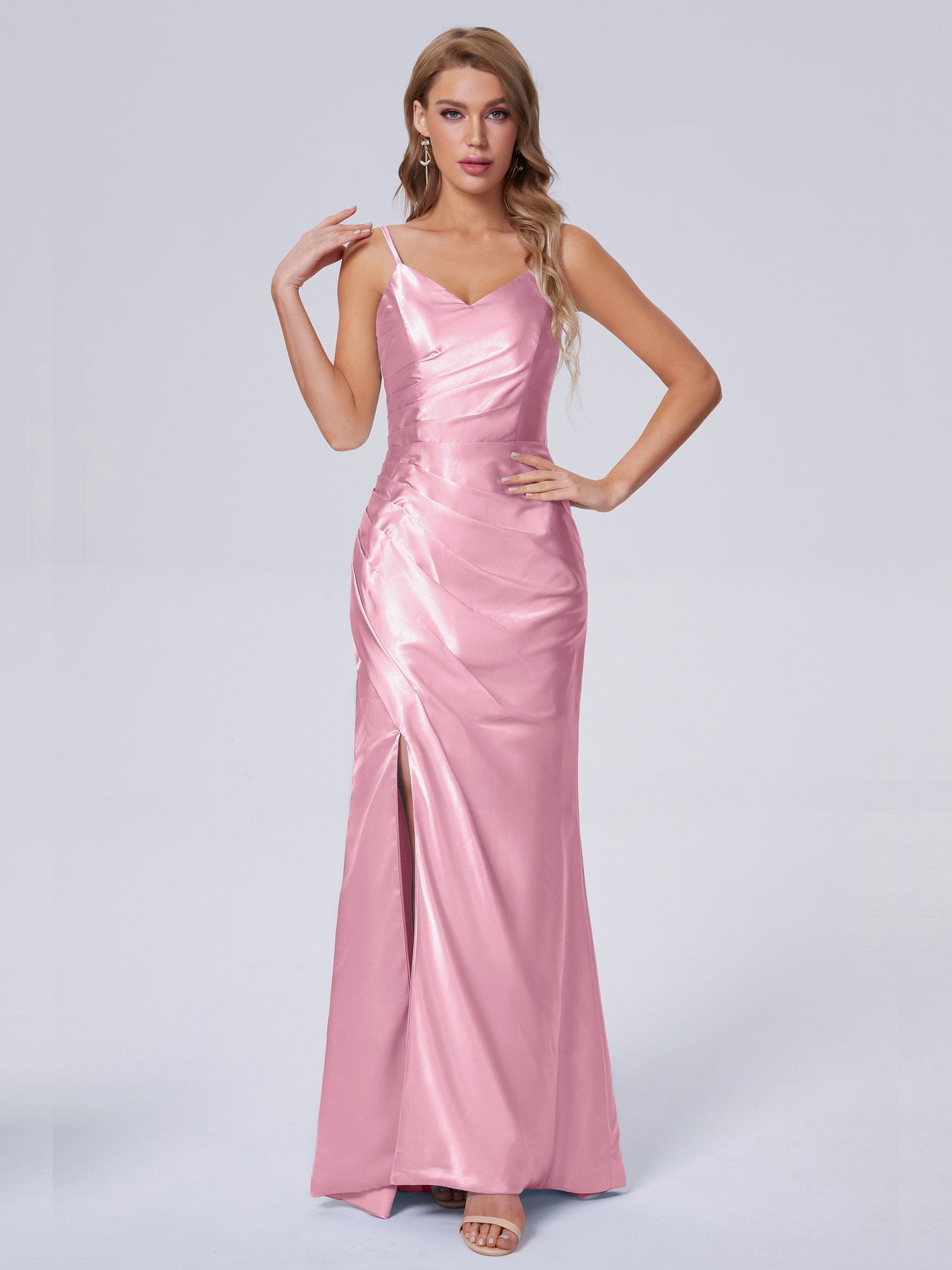 Makayla Simple Split Soft Satin Long Bridesmaid Dresses