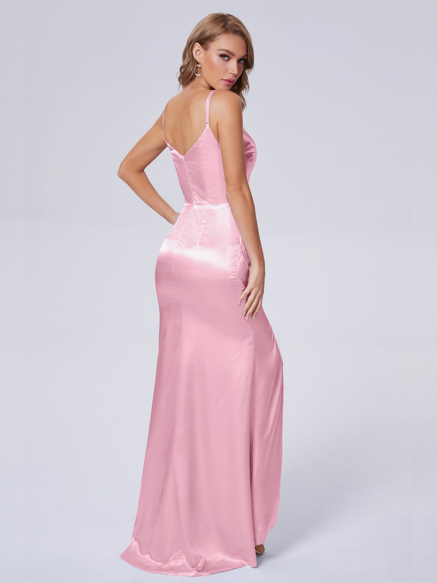 Makayla Simple Split Soft Satin Long Bridesmaid Dresses