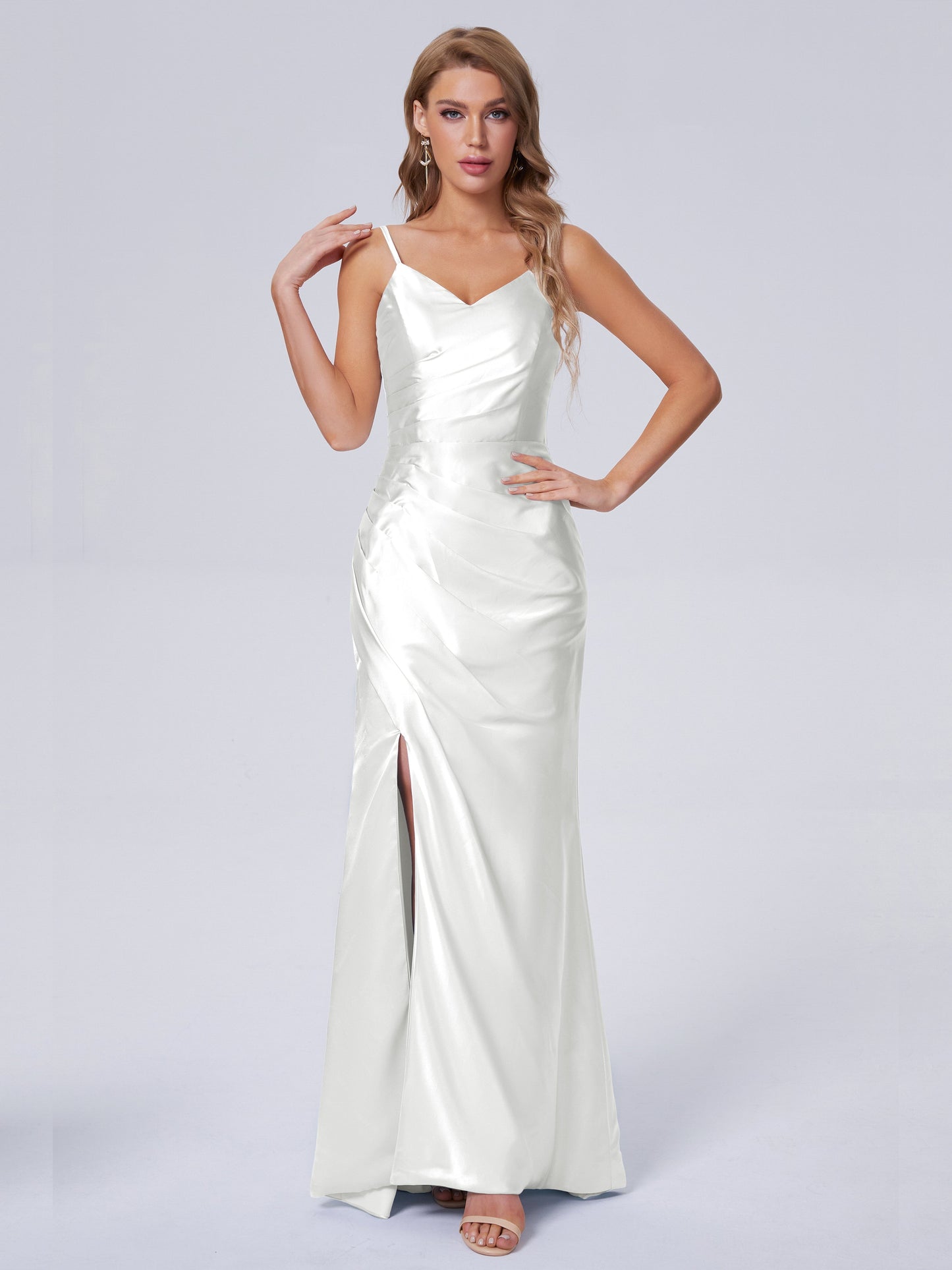 Makayla Simple Split Soft Satin Long Bridesmaid Dresses