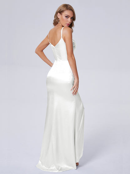 Makayla Simple Split Soft Satin Long Bridesmaid Dresses