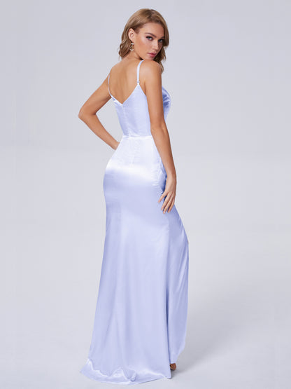 Makayla Simple Split Soft Satin Long Bridesmaid Dresses