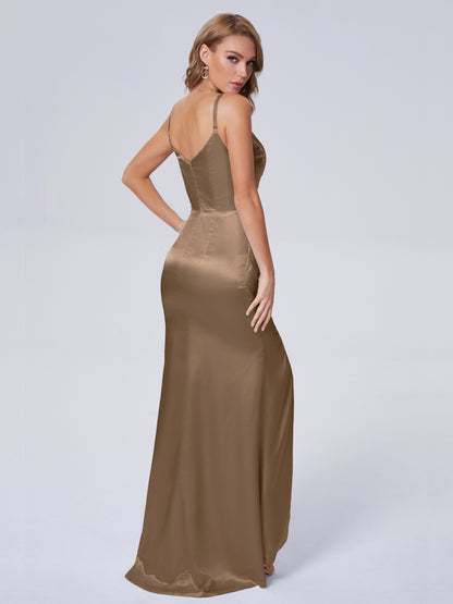 Makayla Simple Split Soft Satin Long Bridesmaid Dresses