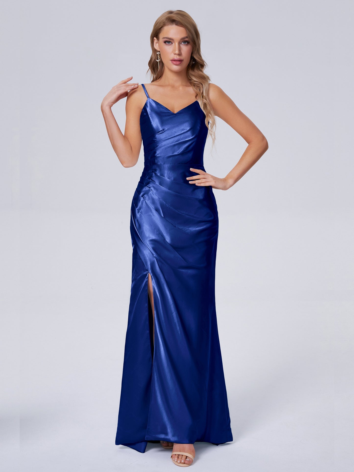 Makayla Simple Split Soft Satin Long Bridesmaid Dresses
