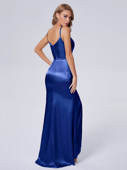 Makayla Simple Split Soft Satin Long Bridesmaid Dresses