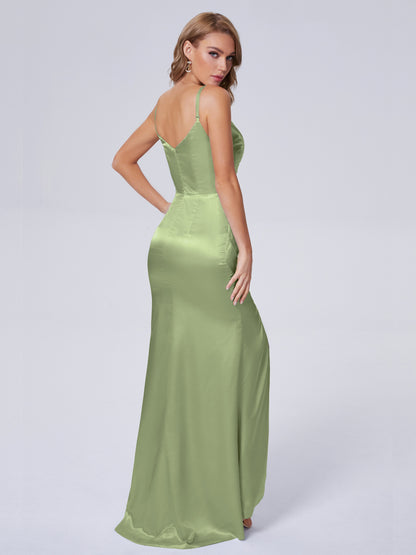 Makayla Simple Split Soft Satin Long Bridesmaid Dresses