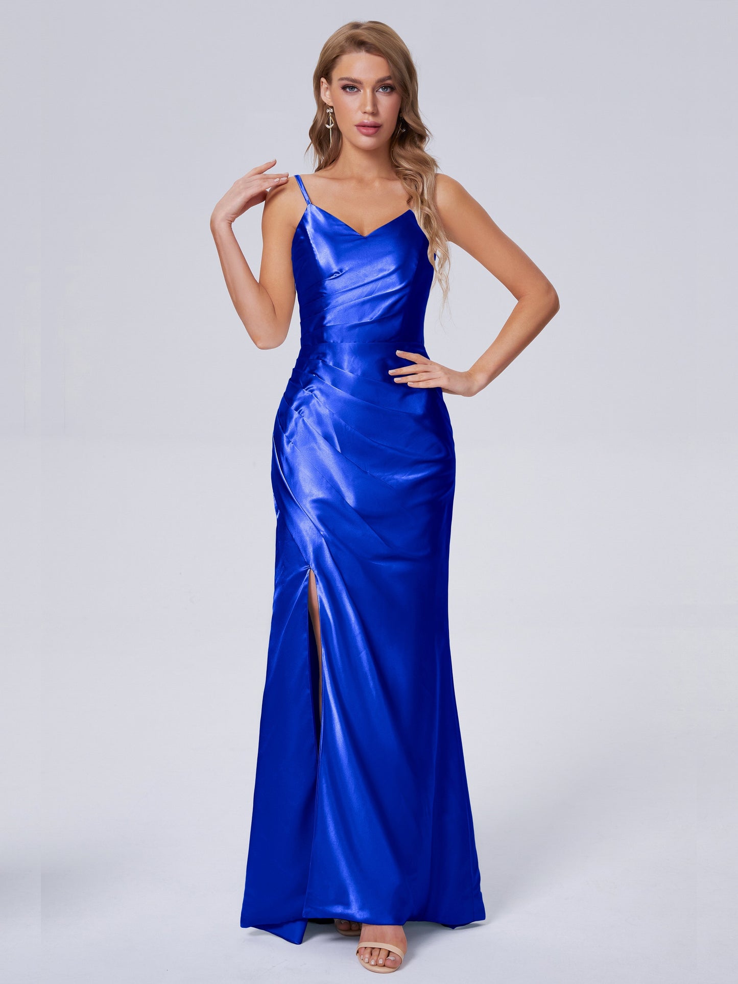 Makayla Simple Split Soft Satin Long Bridesmaid Dresses