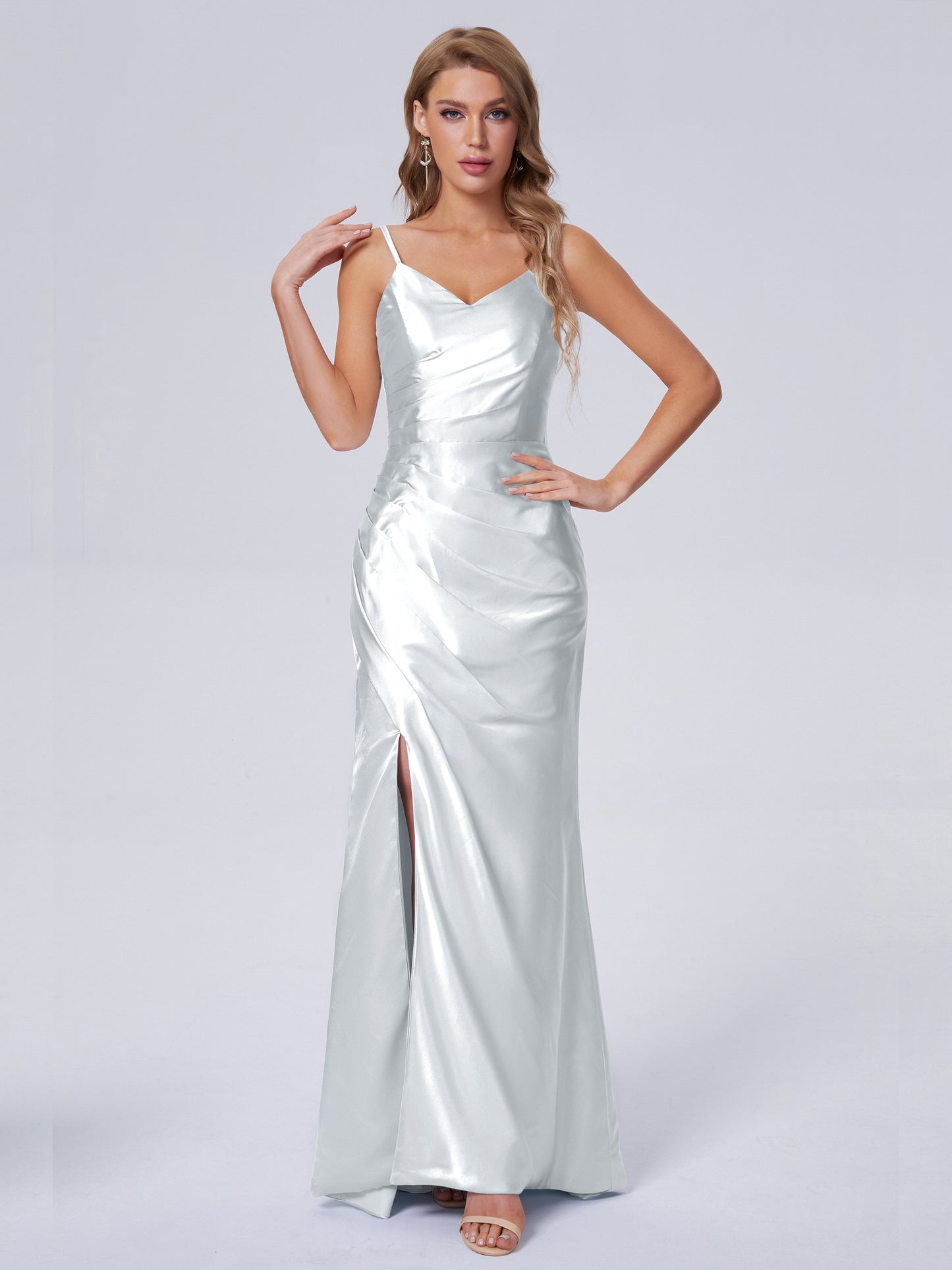 Makayla Simple Split Soft Satin Long Bridesmaid Dresses