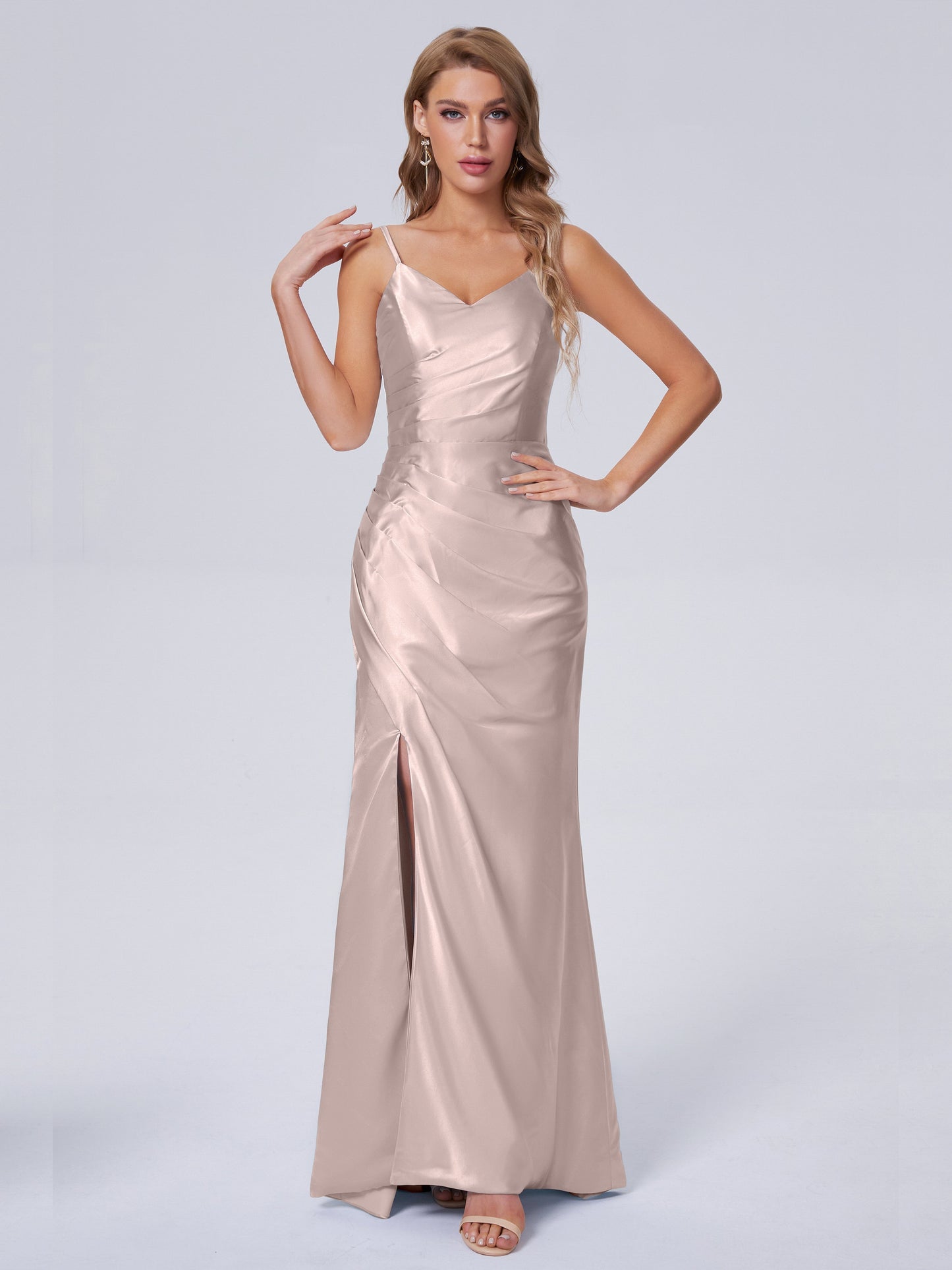 Makayla Simple Split Soft Satin Long Bridesmaid Dresses