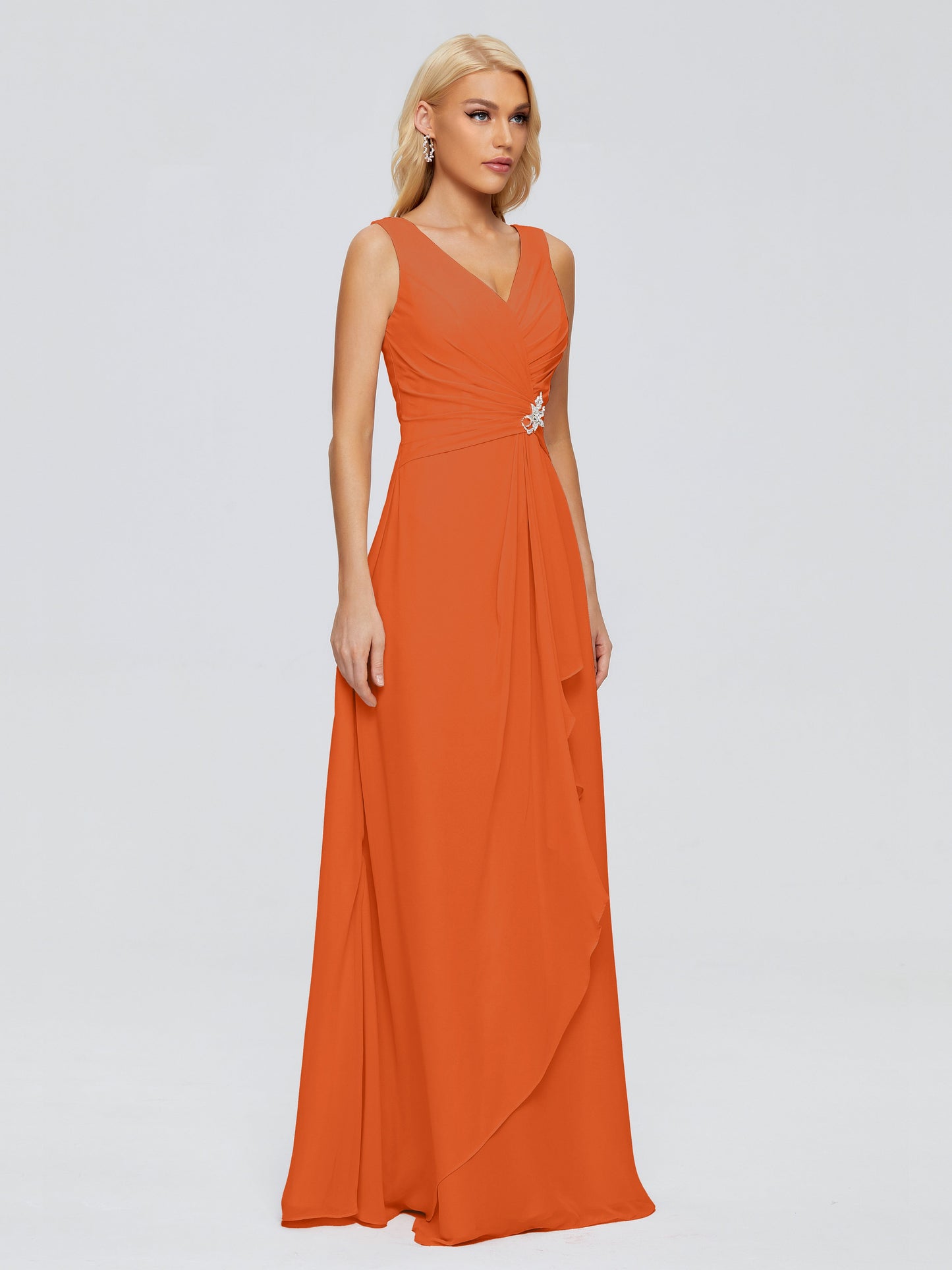 Maria V Neck Sleeveless Chiffon Bridesmaid Dresses