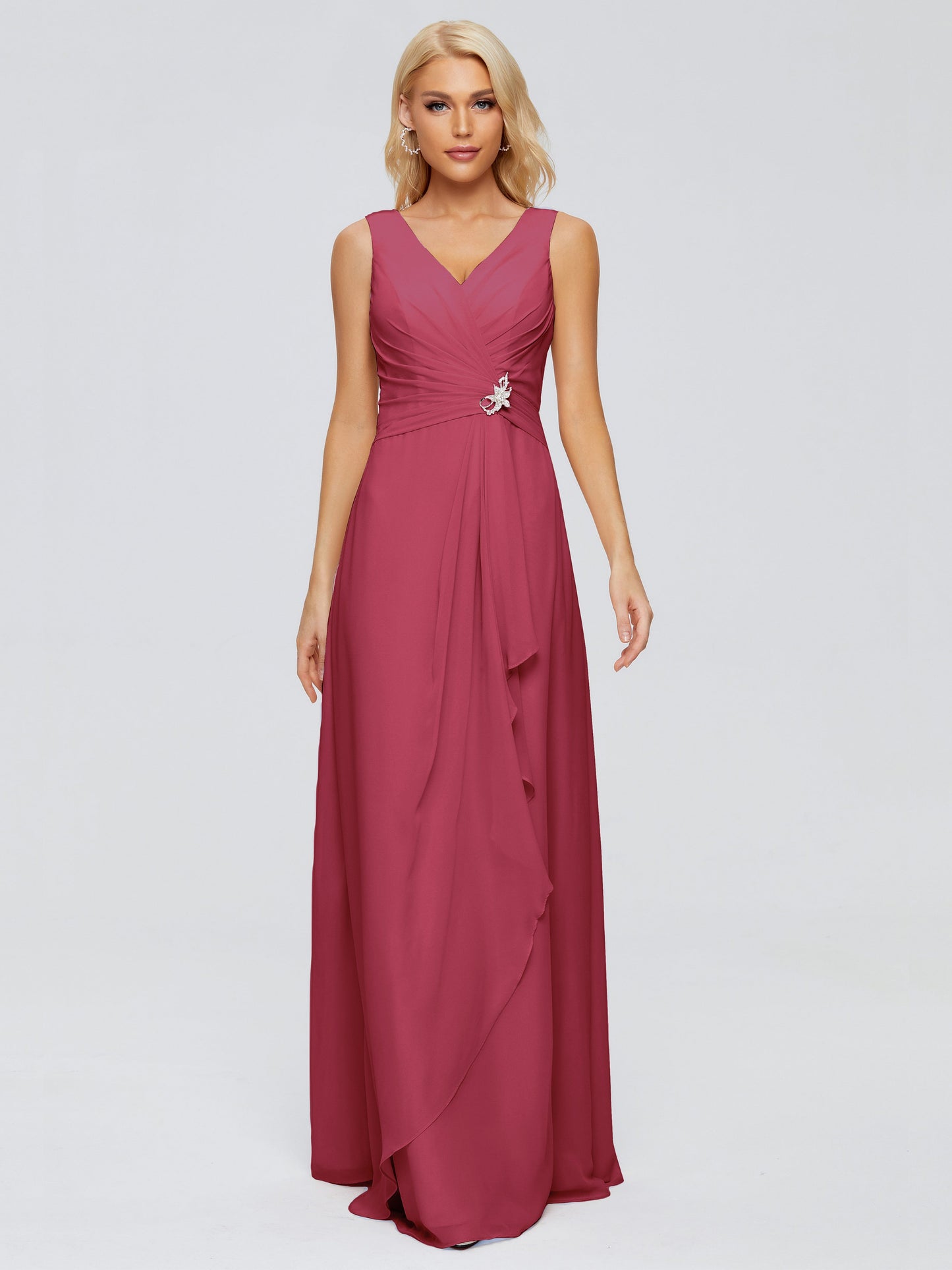 Maria V Neck Sleeveless Chiffon Bridesmaid Dresses