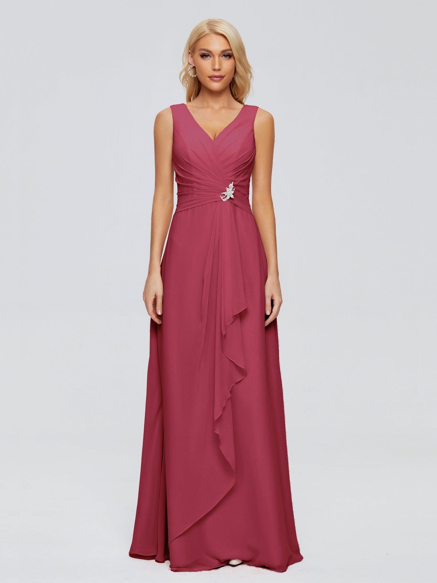 Maria V Neck Sleeveless Chiffon Bridesmaid Dresses