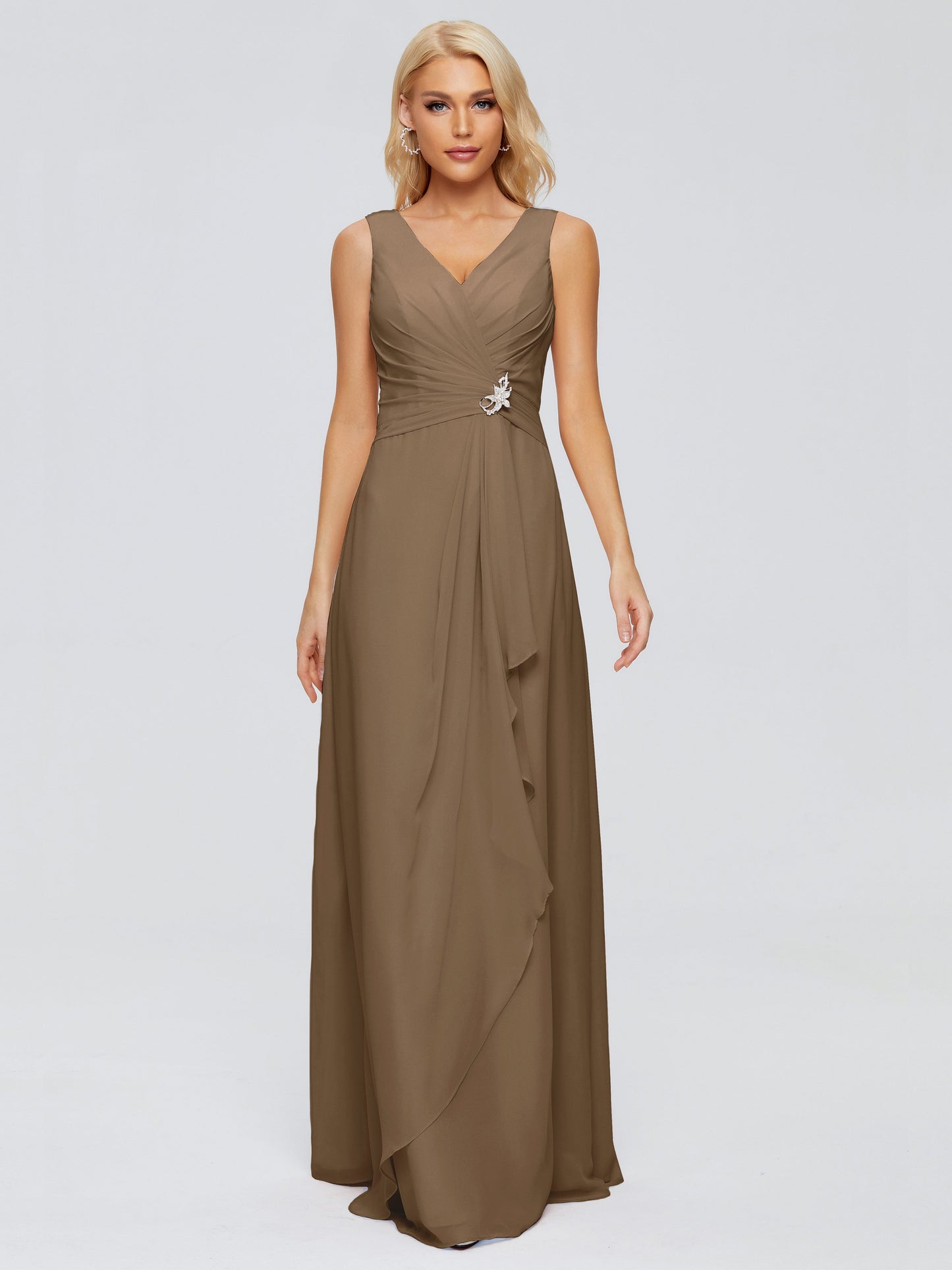 Maria V Neck Sleeveless Chiffon Bridesmaid Dresses