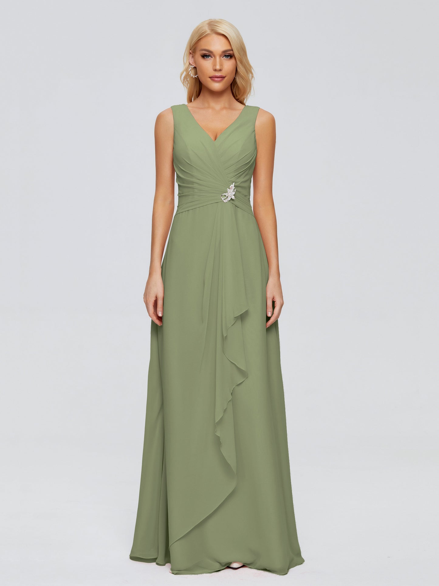Maria V Neck Sleeveless Chiffon Bridesmaid Dresses