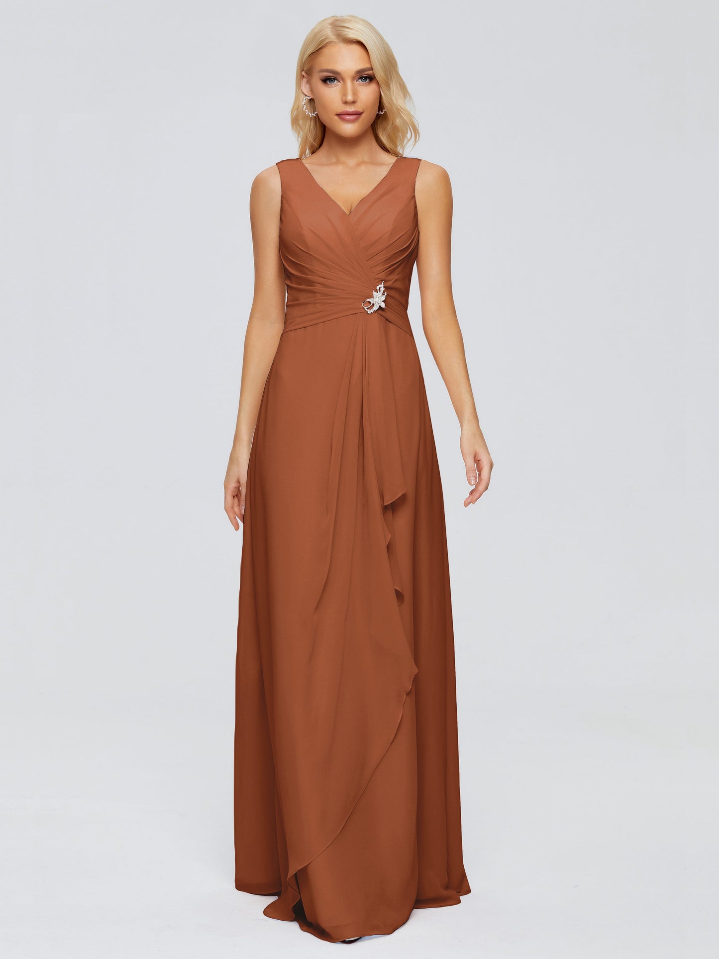 Maria V Neck Sleeveless Chiffon Bridesmaid Dresses