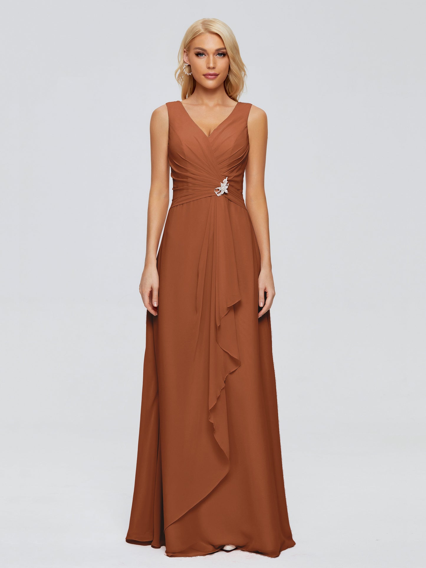 Maria V Neck Sleeveless Chiffon Bridesmaid Dresses