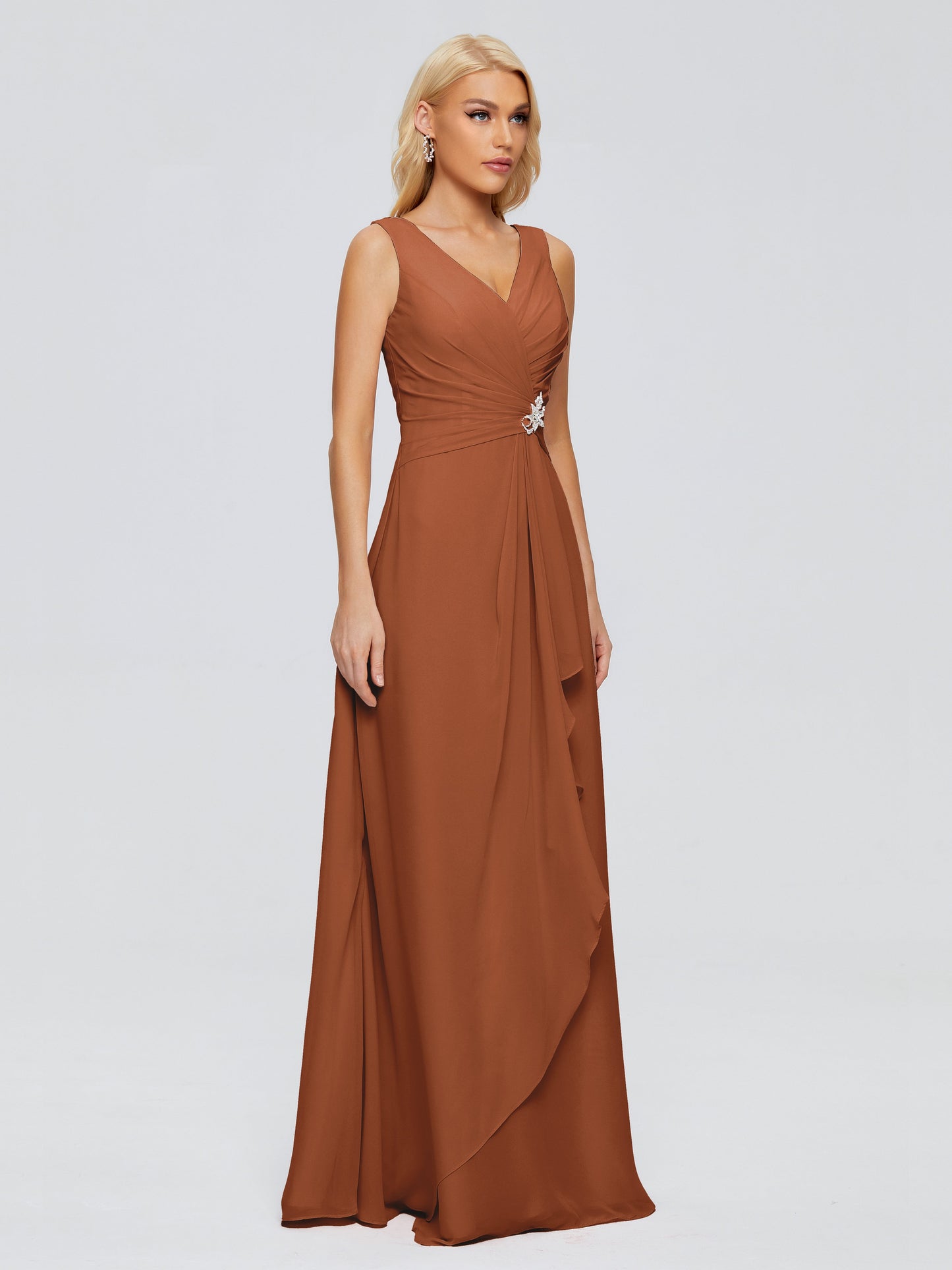 Maria V Neck Sleeveless Chiffon Bridesmaid Dresses