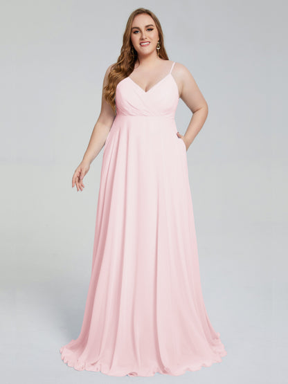 Mariah Sweep Train Sleeveless Plus Size Bridesmaid Dresses
