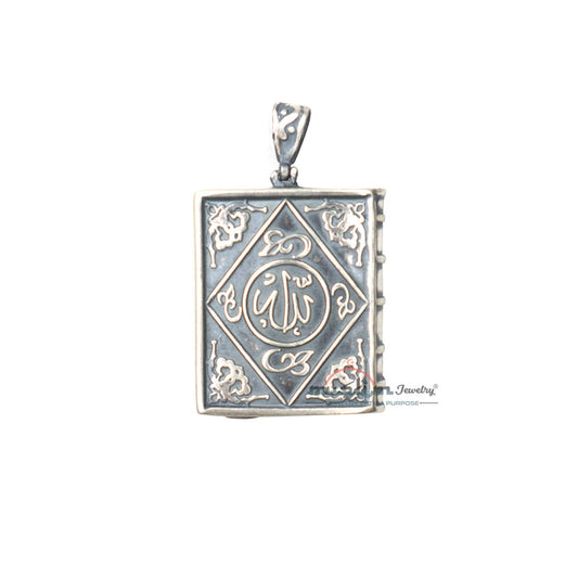 Medium Sterling Silver Openable Book Talisman Pendant with Allah Muhammad 3.3x2.8cm