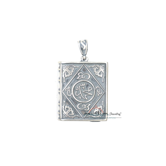 Medium Sterling Silver Openable Book Talisman Pendant with Allah Muhammad 3.3x2.8cm