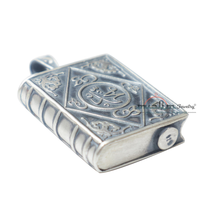 Medium Sterling Silver Openable Book Talisman Pendant with Allah Muhammad 3.3x2.8cm