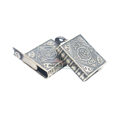 Medium Sterling Silver Openable Book Talisman Pendant with Allah Muhammad 3.3x2.8cm