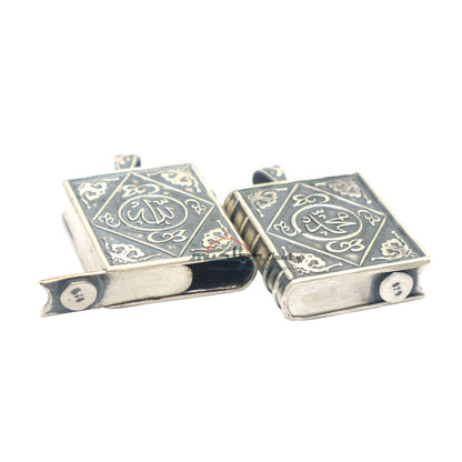 Medium Sterling Silver Openable Book Talisman Pendant with Allah Muhammad 3.3x2.8cm