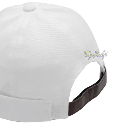 Muslim Brimless Baseball Cap - White Rasulullah Sandal Nalain Kufi One-Size Adjustable Muslim Hat