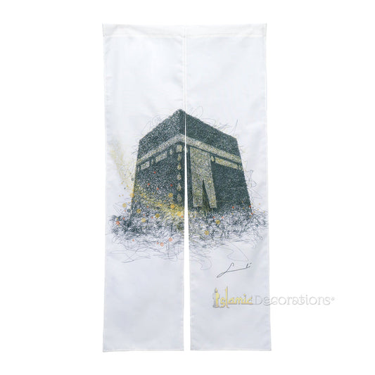 Muslim Door Cover Kabah - Bayt Allah Design 2-Panel Hanging Islamic Mihrab House Decoration - 33x65 inches (85x165cm)